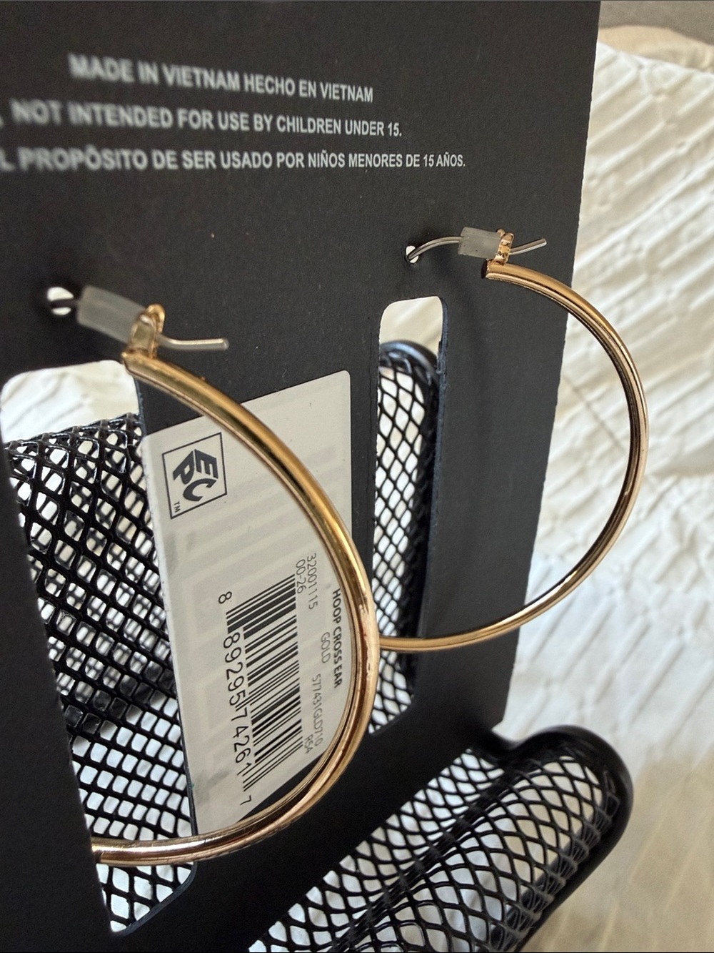 Madden NYC Gold Hoop Earrings with Cross Charm - Picture 5 of 5